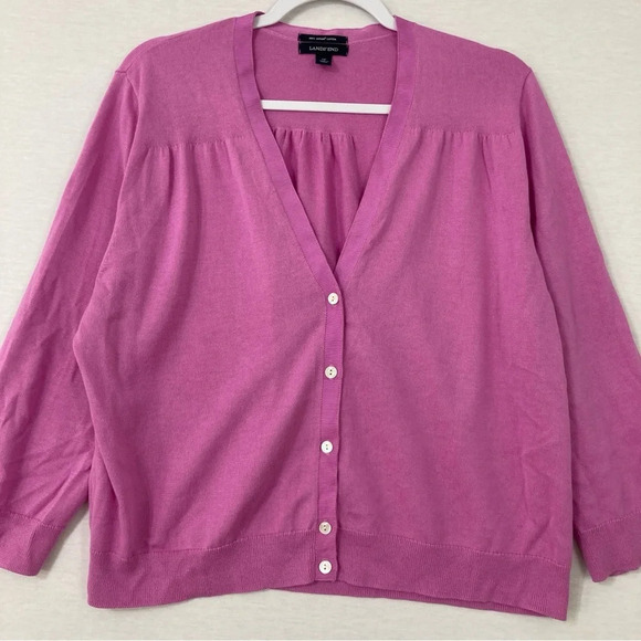 Lands' End Pink Supima Cotton Knit Lightweight Button Cardigan size 18 - Picture 1 of 10